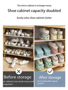 1pc Adjustable Shoe Rack, Double-Tier Integrated Shoe Rack, Plastic Shoe Storage Shelf, Space-Saving Shoe Cabinet Organizer, Home Storage And Organization Tool - Multicolor - View 2