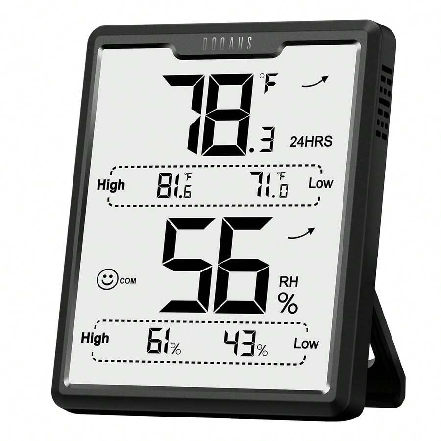 DOQAUS Digital Hygrometer Room Thermometer Indoor, Humidity Meter With Large LCD Display, Temperature Humidity Monitor With Max Min Records, Black - ColorA - View 1