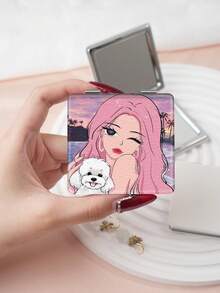 1PC Y2K Style Portrait Series Makeup Mirror, Foldable, Lightweight, Ultra-Thin, Portable, Durable, PU Leather, Suitable For Various Occasions, Travel, Party, Work, School, Suitable For All Ages, Universal - Multicolor - View 9