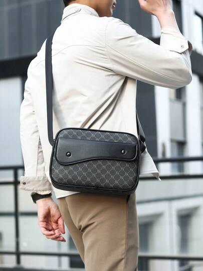 1 pieza Bolso cuadrado casual de negocios con tapa de contraste, bolso bandolera portátil para hombres adecuado para trabajo, ir y venir, escuela, compras, viajes, gran regalo para el Día del Padre