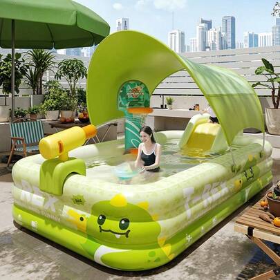 1 bể bơi bơm hơi cỡ lớn di động - Thích hợp cho gia đình và các bữa tiệc, phối màu vàng và xanh lá cây, chất liệu PVC, bộ sản phẩm đa chức năng sử dụng trong nhà/ngoài trời - Lý tưởng cho trẻ em tắm, thú cưng tắm và vui chơi dưới nước.