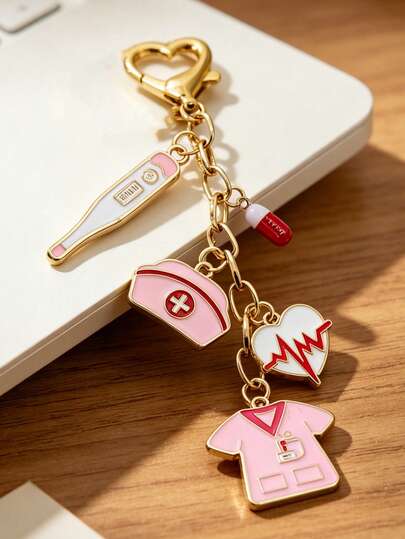 Nurse And Doctor Themed Keychain - Decorated With Heart And Medical Elements, Pink Themed Pendant, Nurse's Day Themed Decorative Pendant With Buckle, Nursing Clothes Keychain,Y2k Bag Charm, Car Accessories,Couples Pendant, Suitable For Bags, Keys, Headphones, Phone Cases, Gift For Doctors, Nurses, Angels,International Nurses Day Gifts, Party Favor, Health Promotion Gift, Nurse Theme, Thank You Nurse