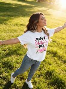 Oferta por tiempo limitado, cantidad limitada disponible,  relámpago, camisas de mujer, camisetas de mujer Camiseta de mujer, Feliz Día de la Madre, estampado floral, adecuada para mamás, abuelas y bisabuelas, estilo lindo para mamás, top casual de manga corta y cuello redondo, adecuado para usar en primavera y verano, ropa de mujer. - Blanco - Ver 4