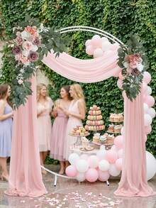 2pcs Artificial Pink Flower Wedding Arch Decor, 20ft White Shiny Arch Drape Fabric For Wedding Ceremony And Reception, Baby Shower Decoration, Birthday Graduation Celebration, Garden Party (Pink) - Pink - View 3