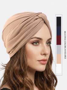 1 chiếc khăn trùm đầu kẻ sọc chéo mới dành cho nữ, kiểu khăn xếp, thích hợp sử dụng hàng ngày. - nhiều màu - Xem 1