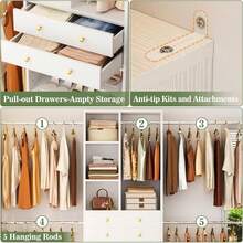 White Adjustable Closet Organizer System 4.2-8.8 FT, Walk-In Closet With 2 Wooden Drawers, Shelves & Hanging Rods, Fits 60-96 Inch Built-In Closet Tower - White - View 7
