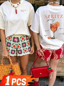 Summer Must-Have: Stylish Oversized Unisex Graphic Tee & Floral Print Short Shorts Set, Breathable Cotton Comfort For Perfect Beach Vibes Or Daily Outing - White - View 3