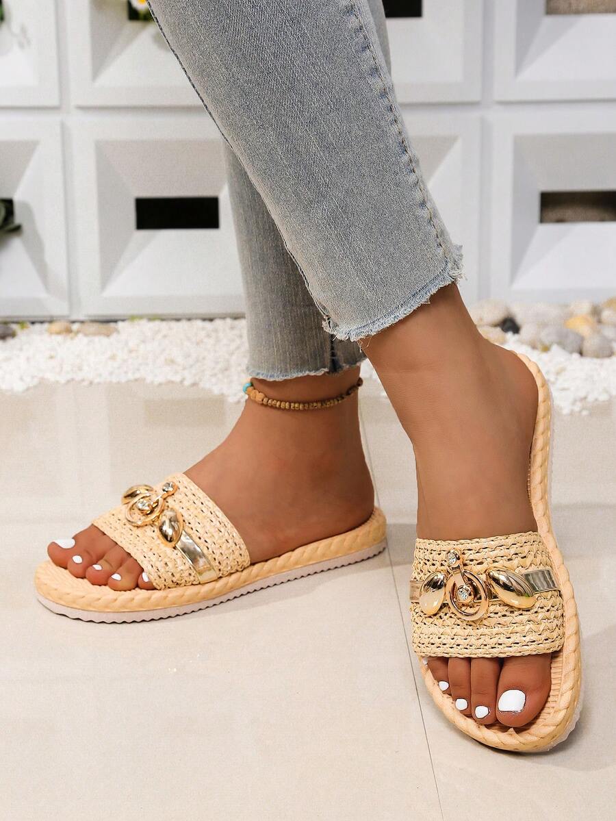 EVA Woven Beach Slippers, Suitable For Beach & Summer - Beige - View 1