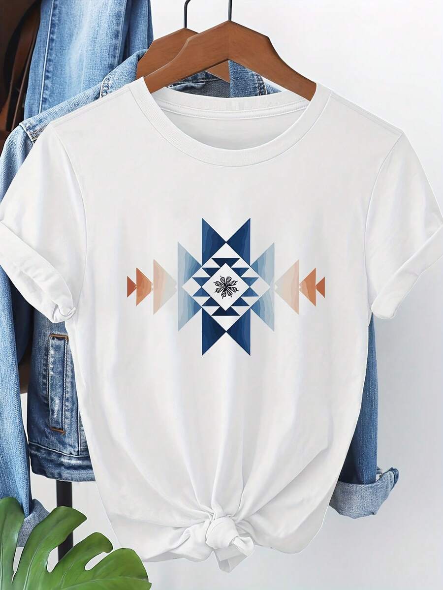 Camiseta de manga corta con patrón bohemio 7980