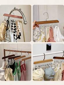1pc Light Wood Color / Natural Wood Color / Vintage Color / Cream White Hook Hanger, Eight-Hook Solid Wood Household Hanger For Vests, Underwear, And Camisoles, Multi-Functional Rotatable Wave Hanger - Multicolor - View 5