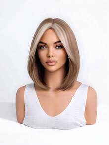12 Inch Layered Middle-Parted Bobo Wig, Suitable For Summer Daily Wear, Parties, Cosplay, Music Festivals And Holidays, A Practical Gift For Girls - Camel - View 5