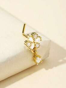 1 chiếc khuyên mũi hình chữ L mạ vàng đính đá Cubic Zirconia nhỏ nhắn, thích hợp cho nữ đeo hàng ngày. - hoa - Xem 5