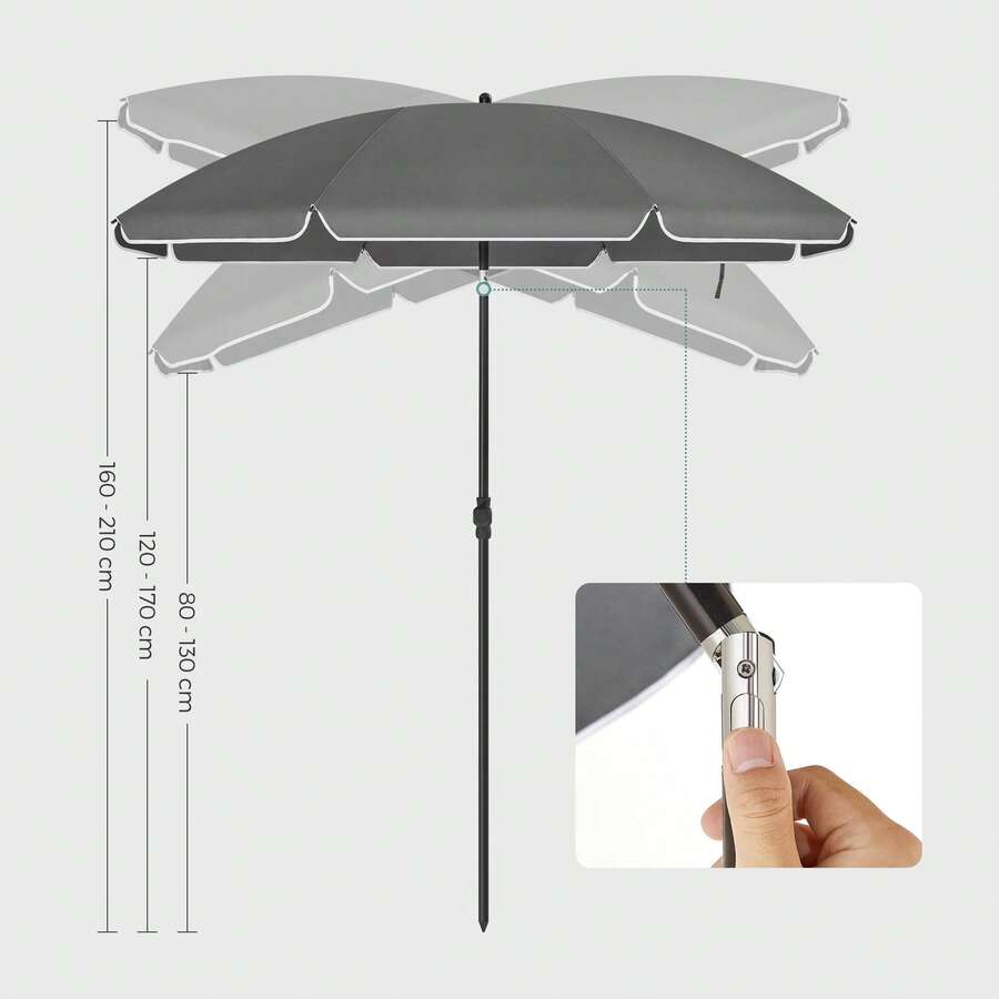 Beach Umbrella, Garden Parasol With UPF 50+ Protection, Tilt, Portable And Windproof, Fibreglass Ribs, Carry Bag - Grey - View 1