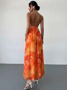 Vestido largo de verano satén de lunares con tirantes y espalda descubierta para mujer - Multicolor 5 - Ver 9