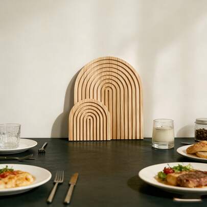 Set de 2 arcos de madera arcoíris bohemios - Decoración para sala de estar, dormitorio, cocina, cafetería, decoración moderna del hogar