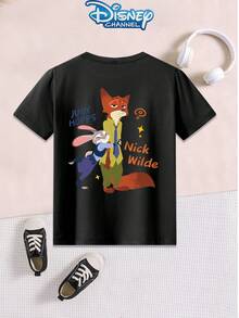 Disney 1pc Teen Boys Casual Zootopia Judy And Nick Print Short Sleeve Tshirt Boys Clothes Kids Clothes Boys Boys Shirts Summer - 黑色 - 查看 4