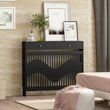Jooli H Radiator Cover With Drawers, Black Wooden Radiator Shelf Pipe Covers Cabinet With Wavy Grill For Living Room Bedroom Hallway - 黑色 - 查看 13