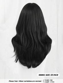 22-Inch Black Medium-Length Wig With Bangs For Women, Dark Roots Soft Heat-Resistant Fiber Full Machine Synthetic Straight Hair Wigs For Party Cosplay Halloween Wear, Music Festivals Celebrations Use - Black - View 4