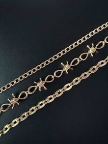 1pc European And American Fashion Multi-Layer Metal Chain Belt, Personalized Punk Thorn Alloy Waist Decor, Unisex Daily Street Party Wear Accessory, Men Jewelry - Gold - View 4