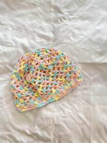 1 pièce Chapeau tricoté fait main, style mode décontracté Y2K, couleur contrastée, aéré et creux. Convient pour la sortie, la photographie, le port quotidien, chapeau de seau, été, plage - creux - Voir 18
