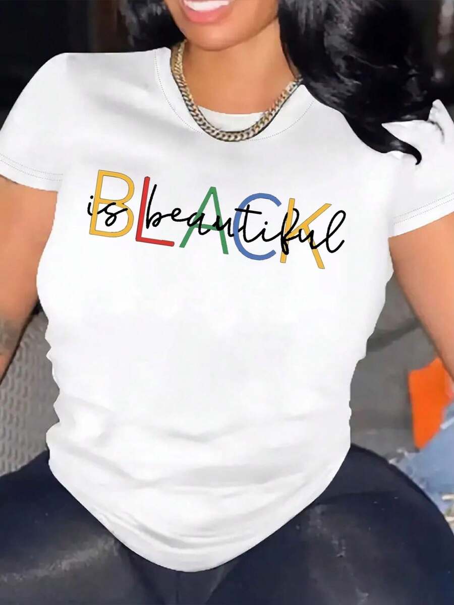Camiseta de Mujer Cómoda con Cuello Redondo, Manga Corta, Mezcla de Algodón, Suave y Transpirable, Ropa Casual para Primavera y Verano, Estilo Urbano