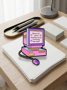 Retro Y2K Millennium Style Vintage Computer Shaped Brooch, Macaron Contrast Color Cartoon Computer Badge, Funny English Slogan Niche Fashion Accessory - Multicolor - View 3