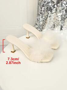 Pantuflas esponjosas, sandalias de tacón alto de verano nuevas antideslizantes para exteriores, sandalias deslizantes esponjosas de punta cuadrada, tacones de aguja, nuevas sandalias de un solo tirante a juego con vestidos, zapatos mule elegantes, tacones altos para novia y dama de honor en fiestas de boda - blanquecino - Ver 7
