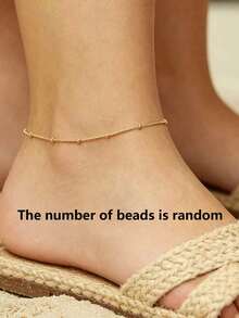 1 buah Gelang Kaki Rantai Mutiara Stainless Steel Berlapis Emas 18K, Cocok untuk Pemakaian Sehari-hari, Perjalanan, dan Liburan Wanita - Emas - View 5