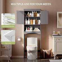 66" Above Toilet Storage Cabinet, Toilet Storage Rack, Bathroom Cabinet With Adjustable Shelves And Open Cabinet, Toilet Furniture, Freestanding Shelves For Bathroom Above Toilet, Space Saving Large Above Toilet Cabinet - Xám - Xem 3