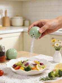 2pcs Ceramic Salt And Pepper Shaker Set, Pea Shaped With Textured Glaze Finish, Gift Box Packaging, Suitable For Kitchen, Dining, Parties, Housewarming, Valentine's Day, Birthday Gifts - Mint Green - View 5