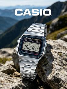 Casio Men's Quartz Watch, Stainless Steel Case And Strap, Green LED Backlight, Alarm, Hourly Time Signal, Auto Calendar A158WA-1 - one-size - View 3