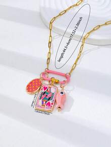 1 Pc 18K Gold Plated Paperclip Chain Necklace With Queen Of Hearts Enamel Charms, Pink Ceramic Fish Lemon Charm Necklaces, Carabiner Clasp Necklace With Removable Pendants, Summer Vacation Boho Jewelry For Women - Playing Card Pendant Necklace - View 3