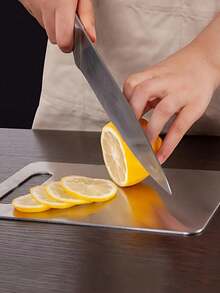 Pure Stainless Steel Cutting Board With Hanging Hole Handle, Rust-Proof Easy To Clean Scratch-Resistant Metal Chopping Board, Multi-Function Kitchen Tool For Meat, Fruit, Vegetable, Bread, Baking, Home Cooking And Meal Prep - Multicolor - View 5