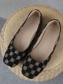 XBYASDF 2026 Nuevos Zapatos Planos de Punta Cuadrada para Mujer, Zapatos de Ballet Slip-On con Patrón Vintage de Rosa Caqui, Zapatos de Oficina Cómodos y Elegantes - Caqui - Ver 4