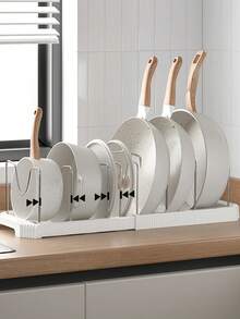 Cookware And Utensil Storage Rack - Ultimate Kitchen Storage Rack - Adjustable And Expandable Kitchen Cabinet Storage Rack, White Metal Pot Rack, Telescopic Dish Drying Rack, For Storing Plates, Bowls And Kitchenware, Space-Saving Design, With Non-Slip Foot Pads, Easy Installation Without Tools, Multi-Functional Kitchen Storage Solution, Perfect For Small Kitchens And Apartments. - Multicolor - View 3