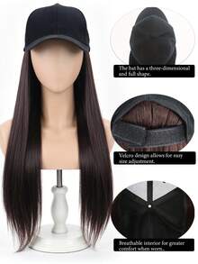 Gorra de béisbol con peluca sintética larga y recta/rizada - Gorra de peluca integrada de 26 pulgadas, protección solar 2 en 1, adecuada para mujeres, fiesta de Navidad y uso diario - Multicolor - Ver 7