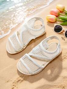 Summer Kids' Mesh Sandals, Fashionable Breathable Flat Slippers, Casual Beach Vacation Shoes, Suitable For Daily Outings - Beige - View 4