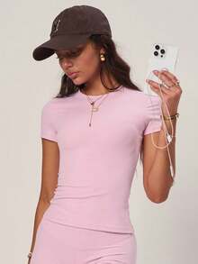 PinkTip Pink Basic Loose Fit Top, High Waist Design, Casual & Workout Essential Item For Summer Sports - Pink - View 3