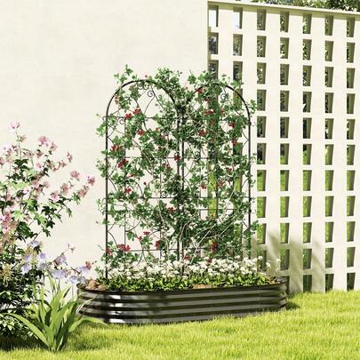 Set Of 2 Rustproof Metal Trellises, Plug-In Type, Support For Climbing Plants, 50 X 150 Cm, Garden Trellis For Indoor Plants, Trellis For Tomatoes, Vegetables, Flowers, Climbing Plants, Black