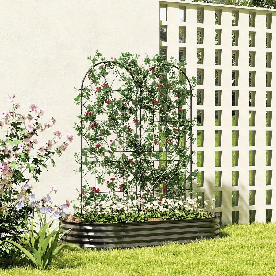 Set Of 2 Rustproof Metal Trellises, Plug-In Type, Support For Climbing Plants, 50 X 150 Cm, Garden Trellis For Indoor Plants, Trellis For Tomatoes, Vegetables, Flowers, Climbing Plants, Black - A - View 1