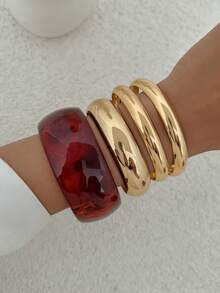 1-3pcs Exaggerated Design Semi-Transparent Resin Bracelet, Minimalist Fashionable Metal Bracelet, Retro Elegant Delicate Bracelet, Suitable For Women's Daily And Various Party Decorations, Holiday Gifts, Fashion Outfit Accessories Jewelry Set (The Patterns On The Bracelet Are Not Fixed, Subject To The Actual Item, And There May Be Slight Blemishes On The Surface Of The Bracelet, Which Is A Normal Phenomenon) - Multicolor - View 7