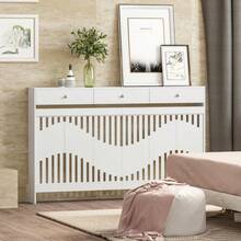 Jooli H Radiator Cover With Drawers, White Wooden Radiator Shelf Pipe Covers Cabinet With Wavy Grill For Living Room Bedroom Hallway - White - View 13