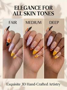 NAILS BASE 10件/組 粉色杏仁形長款法式漸層漸變甲油膠假指甲，附玫瑰紅花朵，杏仁形甲片，適合辦公場合的中性華麗風，日式手工 P - 彩色 - 查看 6
