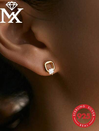 SYMFNY 1 Đôi bông tai bạc sterling 925 thiết kế tối giản, hình vuông nhỏ, kiểu dáng thanh lịch, đa năng dành cho nữ, phù hợp cho việc đi làm và đi làm hàng ngày.