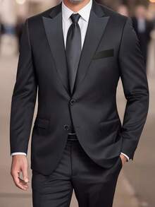 Men's Premium New Style Jacket And Pants 2 Pieces Suit, Suitable For Weddings, Parties, Graduation Ceremonies And Business Gatherings - Black - View 2