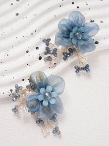 1Pc Delicate Mesh Flower Button Cover & Cufflink Alternative, Detachable Organza Floral Button Clip For Women, Beaded Tassel Shirt/Dress Button Decoration, Elegant Handmade Button Cover For Wedding, Prom, Evening Party, Bride Accessory & Thoughtful Gift - Flowers - View 9