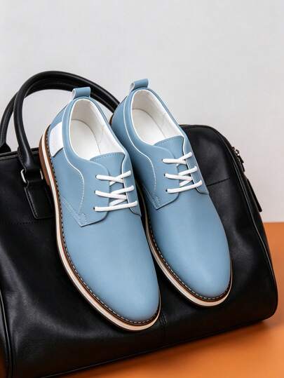 Giày da nam buộc dây hai tông màu xanh nhạt và trắng - Giày Oxford công sở thoải mái, chống trơn trượt, phù hợp cho cả đi làm và sinh hoạt hàng ngày.