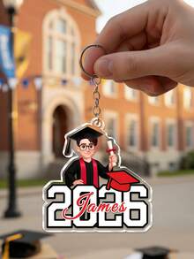 Llavero personalizado de graduación con retrato, nombre, diseño de número de clase 2026 con brillo, personalizable con nombre y personaje de dibujos animados 2D, adecuado para colgar en bolsas, decoración de llaves de coche, recuerdos de fiesta de graduación, regalo de graduación para amigos, hija, hijo - Multicolor 2 - Ver 13