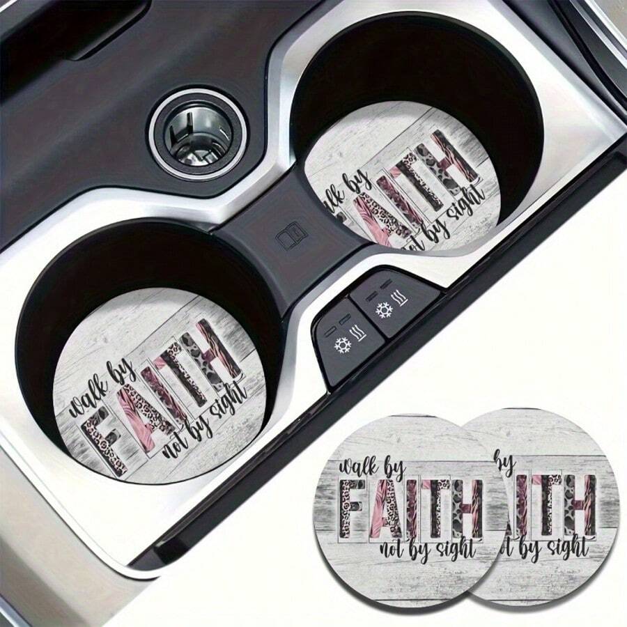 'Walk By Faith' Absorbent Car Cup Holder Coasters - EVA Material, Perfect For Vehicles And Home Desk - Coaster - View 1