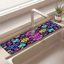 1 pieza Cubierta de grifo con estampado floral, de poliéster duradero, de secado rápido, fácil de limpiar, adecuado para cocina y baño, fácil instalación, decoración diaria, regalo, alfombra de baño, cubierta de grifo duradera, accesorio de grifo - Multicolor - Ver 5